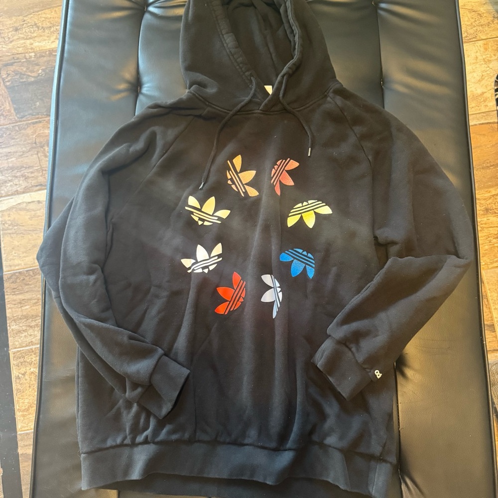 Adidas Black Hoodie with Multicolor Logos